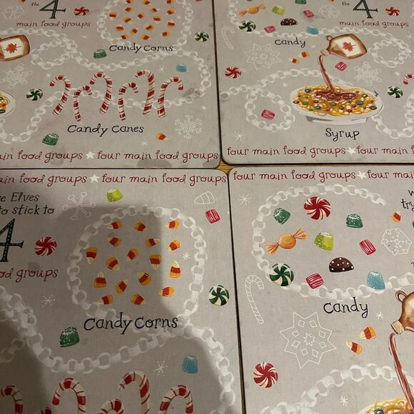 Pottery Barn Elf 6 Food Groups Cork Hard Placemats “read” - Picture 2 of 5